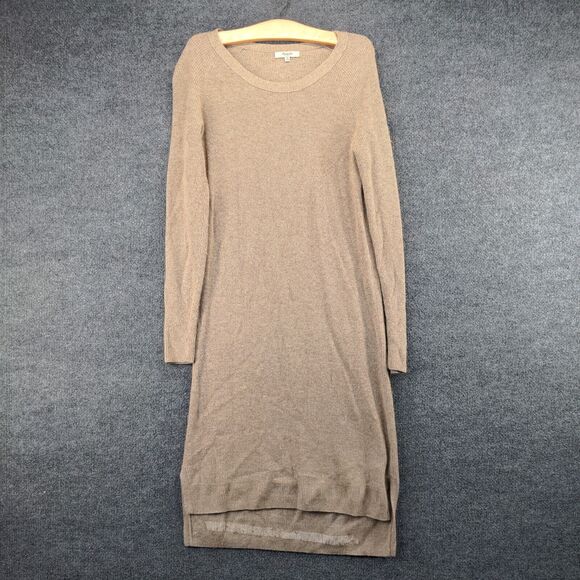 Madewell Womens Knit Sweater Dress Tan Small Long Sleeve Raglan Side Slit Hi-Low - Picture 2 of 13